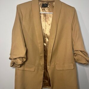 REVOLVE Tan Blazer with Notched Lapels and Rolled Sleeves